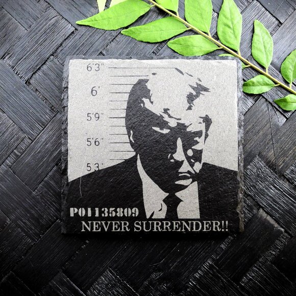 Donald Trump 2024 July 13 Assassination FIGHT Never Surrender Slate Coaster Set - Picture 9 of 15